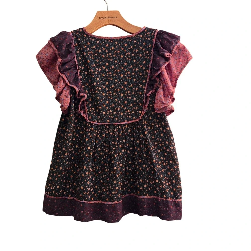 Ulla Johnson Cora Top Auburn Palette Mixed Floral Ruffle Puff Sleeve Blouse Sz 2